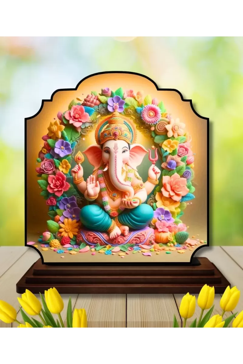Car Dashboard/Table Top Lord Ganehsa Wooden Rectangle Photo Stand  3x4 Inches, Compact & Stylish Spiritual Display For Car, Home & Office (Pack Of 1) (F22299)