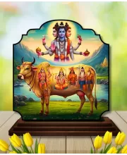 Car Dashboard/Table Top Lord Dattatreya Wooden Rectangle Photo Stand  3x4 Inches, Compact & Stylish Spiritual Display For Car, Home & Office (Pack Of 1) (F22292)