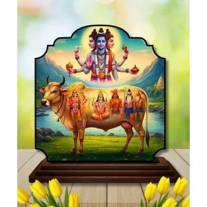 Car Dashboard/Table Top Lord Dattatreya Wooden Rectangle Photo Stand  3x4 Inches, Compact & Stylish Spiritual Display For Car, Home & Office (Pack Of 1) (F22292)