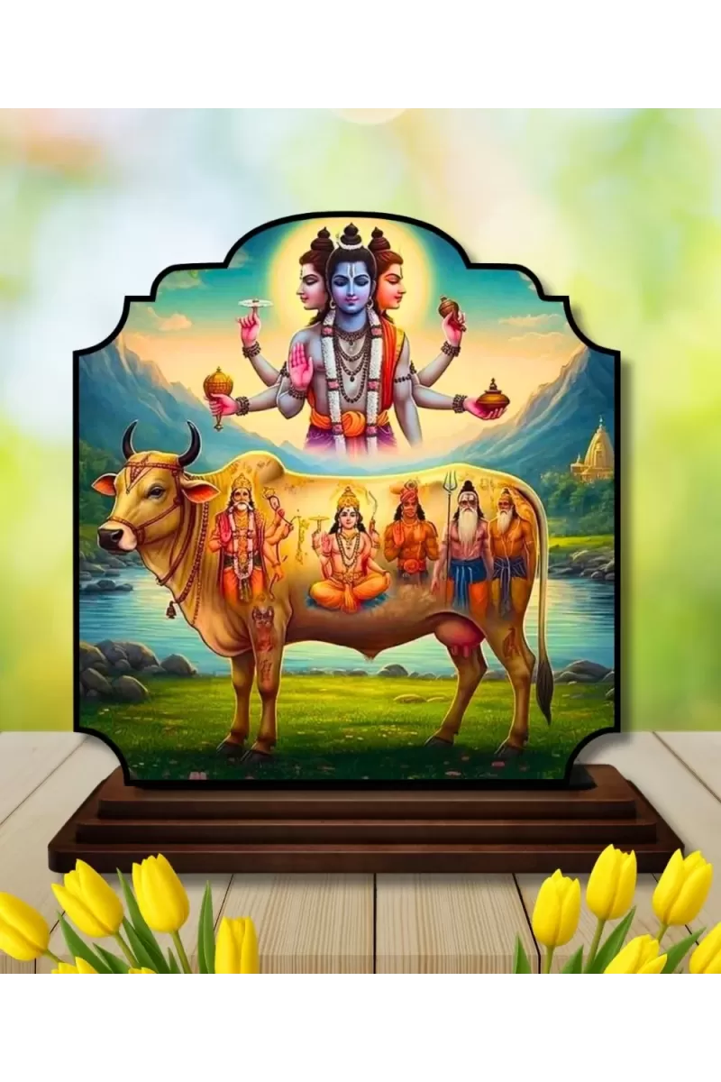 Car Dashboard/Table Top Lord Dattatreya Wooden Rectangle Photo Stand  3x4 Inches, Compact & Stylish Spiritual Display For Car, Home & Office (Pack Of 1) (F22292)
