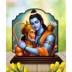 Car Dashboard/Table Top Lord Rama And Hanuman Wooden Rectangle Photo Stand  3x4 Inches, Compact & Stylish Spiritual Display For Car, Home & Office (Pack Of 1) (F22293)