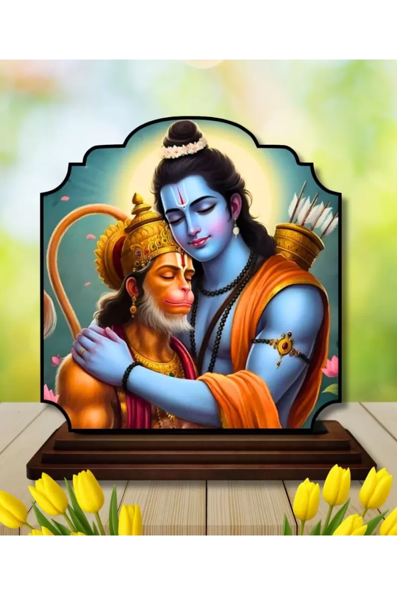 Car Dashboard/Table Top Lord Rama And Hanuman Wooden Rectangle Photo Stand  3x4 Inches, Compact & Stylish Spiritual Display For Car, Home & Office (Pack Of 1) (F22293)