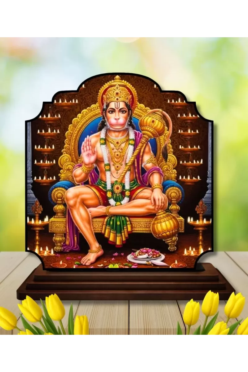 Car Dashboard/Table Top Lord Hanuman Wooden Rectangle Photo Stand  3x4 Inches, Compact & Stylish Spiritual Display For Car, Home & Office (Pack Of 1) (F22294)