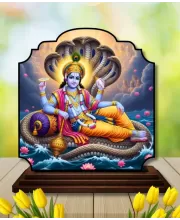 Car Dashboard/Table Top Lord Vishnu Wooden Rectangle Photo Stand  3x4 Inches, Compact & Stylish Spiritual Display For Car, Home & Office (Pack Of 1) (F22295)