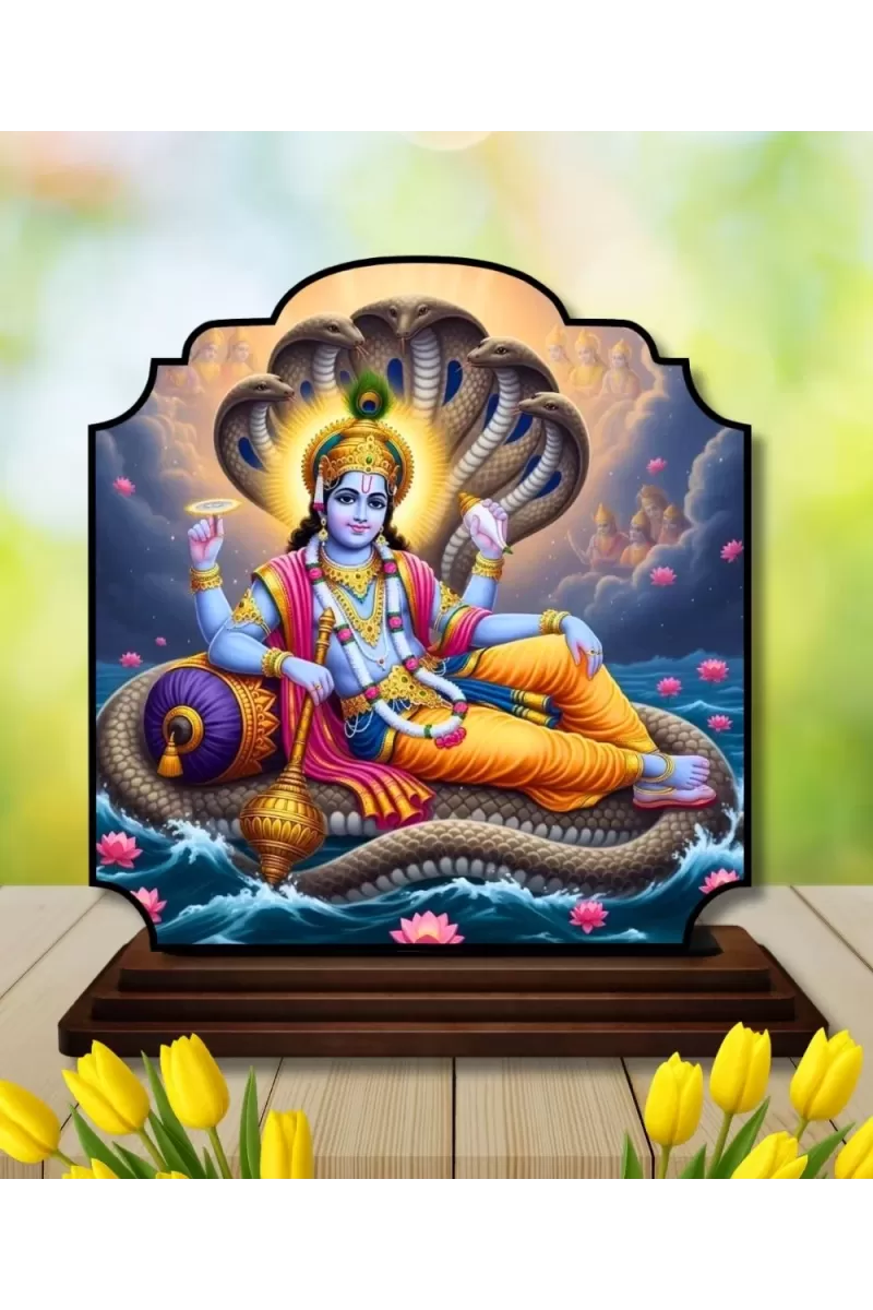 Car Dashboard/Table Top Lord Vishnu Wooden Rectangle Photo Stand  3x4 Inches, Compact & Stylish Spiritual Display For Car, Home & Office (Pack Of 1) (F22295)