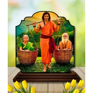 Car Dashboard/Table Top Shravana Kumara With His Parents Wooden Rectangle Photo Stand  3x4 Inches, Compact & Stylish Spiritual Display For Car, Home & Office (Pack Of 1) (F22296)