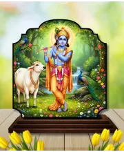 Car Dashboard/Table Top Lord Krishna Wooden Rectangle Photo Stand  3x4 Inches, Compact & Stylish Spiritual Display For Car, Home & Office (Pack Of 1) (F22297)