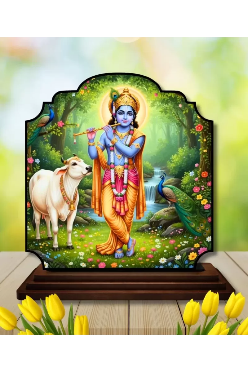 Car Dashboard/Table Top Lord Krishna Wooden Rectangle Photo Stand  3x4 Inches, Compact & Stylish Spiritual Display For Car, Home & Office (Pack Of 1) (F22297)