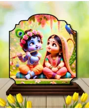 Car Dashboard/Table Top Little Radha Krishna Wooden Rectangle Photo Stand  3x4 Inches, Compact & Stylish Spiritual Display For Car, Home & Office (Pack Of 1) (F22300)