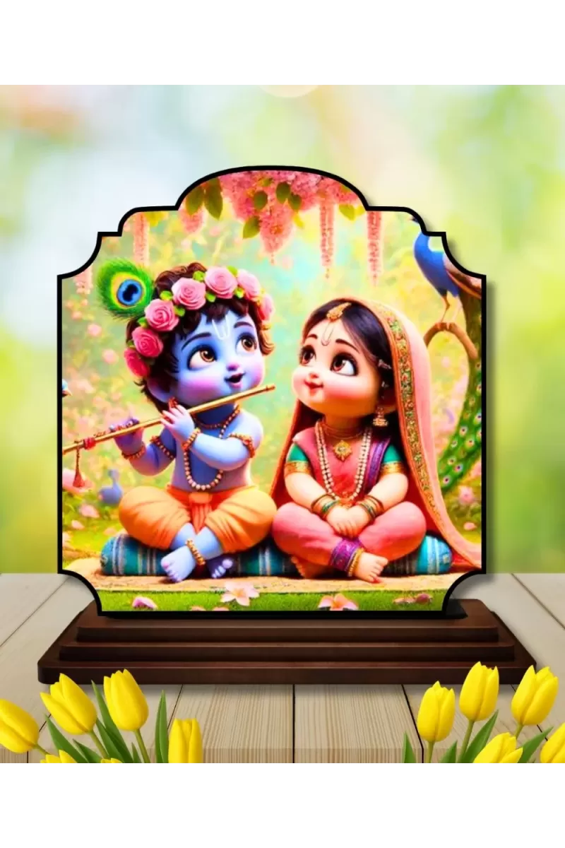 Car Dashboard/Table Top Little Radha Krishna Wooden Rectangle Photo Stand  3x4 Inches, Compact & Stylish Spiritual Display For Car, Home & Office (Pack Of 1) (F22300)
