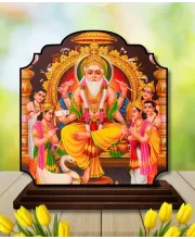 Car Dashboard/Table Top Lord Vishwa Karma Wooden Rectangle Photo Stand  3x4 Inches, Compact & Stylish Spiritual Display For Car, Home & Office (Pack Of 1) (F22302)