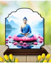Car Dashboard/Table Top Serene Buddha Wooden Rectangle Photo Stand  3x4 Inches, Compact & Stylish Spiritual Display For Car, Home & Office (Pack Of 1) (F22305)