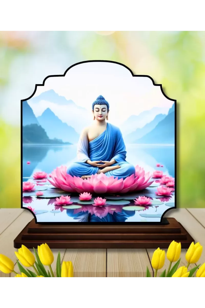 Car Dashboard/Table Top Serene Buddha Wooden Rectangle Photo Stand  3x4 Inches, Compact & Stylish Spiritual Display For Car, Home & Office (Pack Of 1) (F22305)