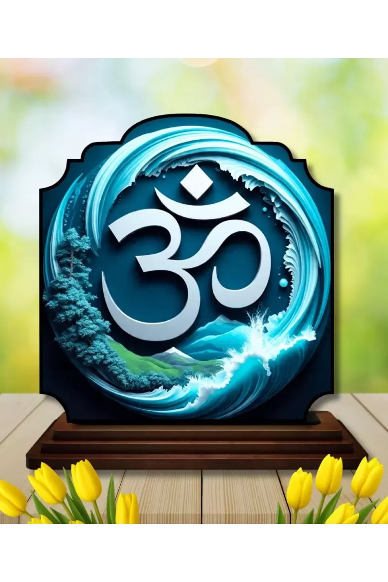 Car Dashboard/Table Top Om Symbol Wooden Rectangle Photo Stand  3x4 Inches, Compact & Stylish Spiritual Display For Car, Home & Office (Pack Of 1) (F22306)