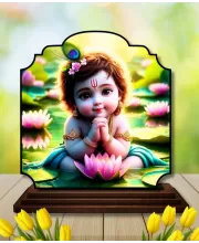 Car Dashboard/Table Top Little Krishna Wooden Rectangle Photo Stand  3x4 Inches, Compact & Stylish Spiritual Display For Car, Home & Office (Pack Of 1) (F22308)