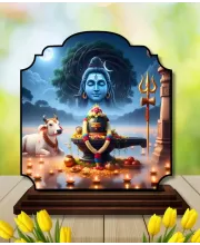 Car Dashboard/Table Top Shiva And Lingam Wooden Rectangle Photo Stand  3x4 Inches, Compact & Stylish Spiritual Display For Car, Home & Office (Pack Of 1) (F22309)
