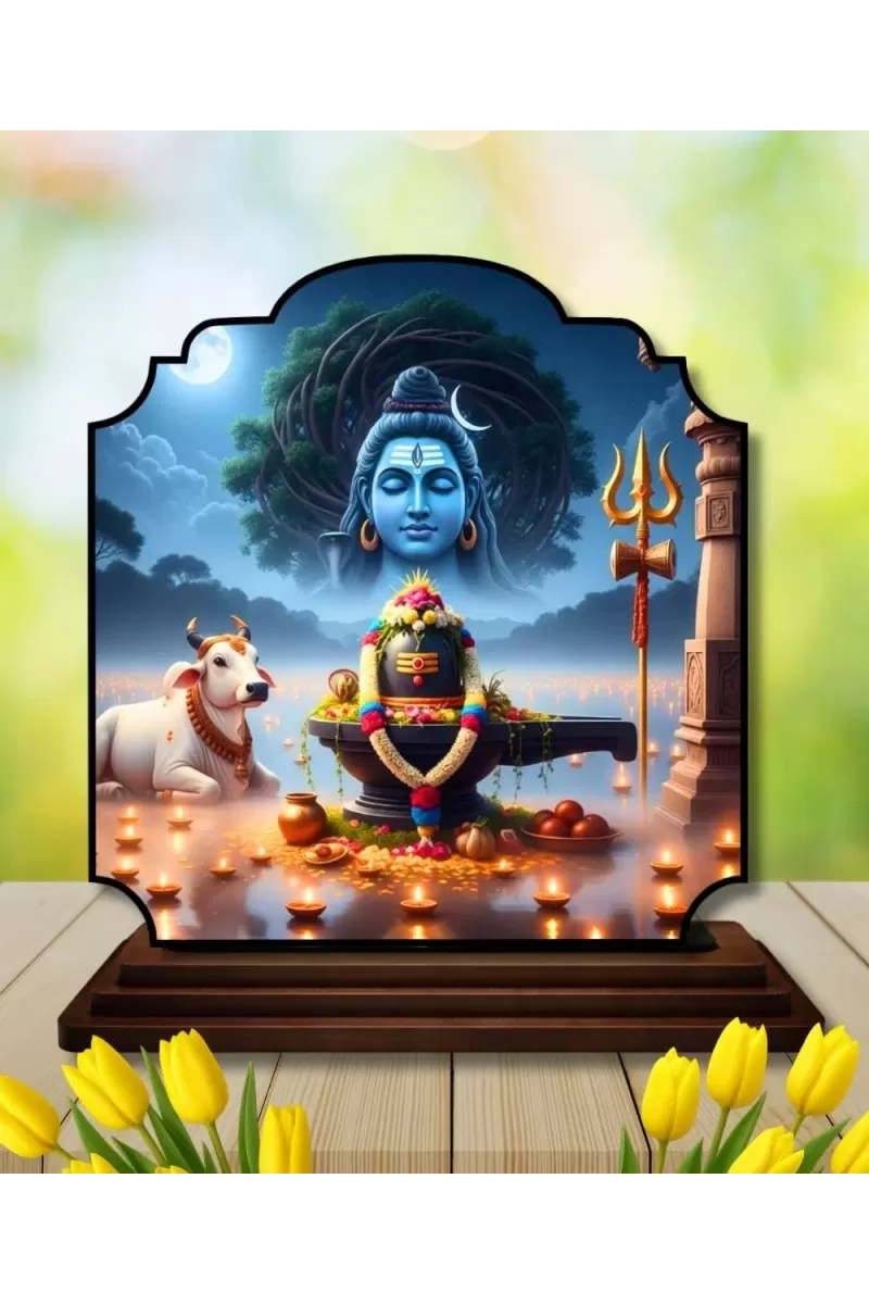Car Dashboard/Table Top Shiva And Lingam Wooden Rectangle Photo Stand  3x4 Inches, Compact & Stylish Spiritual Display For Car, Home & Office (Pack Of 1) (F22309)