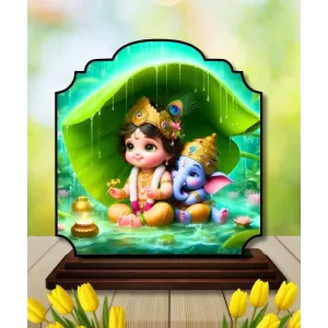 Car Dashboard/Table Top Little Krishna And Ganesha Wooden Rectangle Photo Stand 3x4 Inches, Compact & Stylish Spiritual Display For Car, Home & Office (Pack Of 1) (F22310) Car Dashboard/Table Top Little Krishna And Ganesha Wooden Rectangle Photo Stand 3x4 Inches, Compact & Stylish Spiritual Display For Car, Home & Office (Pack Of 1) (F22310)