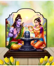 Car Dashboard/Table Top Lord Shiva And Parvathi Wooden Rectangle Photo Stand  3x4 Inches, Compact & Stylish Spiritual Display For Car, Home & Office (Pack Of 1) (F22313)