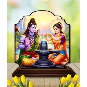 Car Dashboard/Table Top Lord Shiva And Parvathi Wooden Rectangle Photo Stand 3x4 Inches, Compact & Stylish Spiritual Display For Car, Home & Office (Pack Of 1) (F22313) Car Dashboard/Table Top Lord Shiva And Parvathi Wooden Rectangle Photo Stand 3x4 Inches, Compact & Stylish Spiritual Display For Car, Home & Office (Pack Of 1) (F22313)