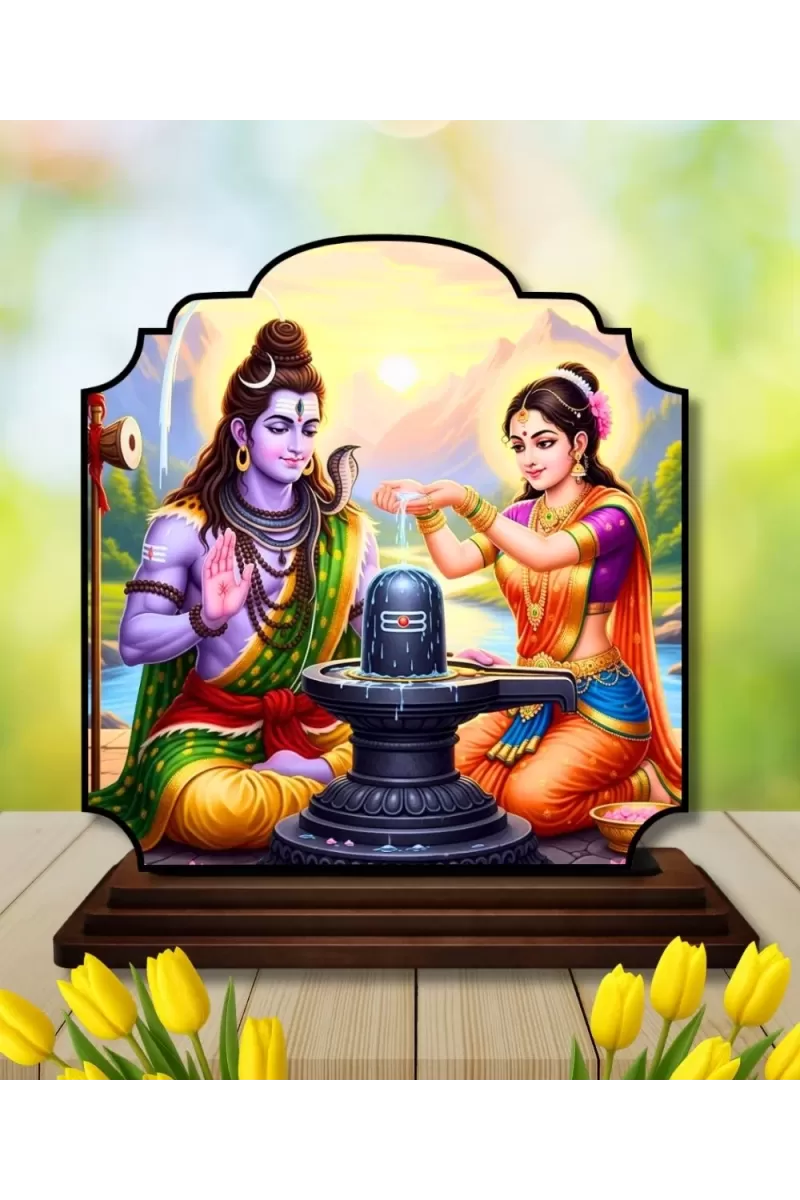 Car Dashboard/Table Top Lord Shiva And Parvathi Wooden Rectangle Photo Stand  3x4 Inches, Compact & Stylish Spiritual Display For Car, Home & Office (Pack Of 1) (F22313)