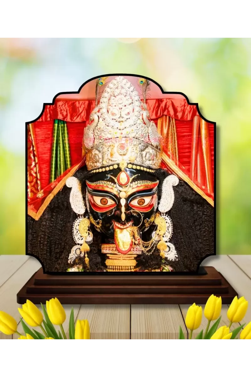 Car Dashboard/Table Top Maa Kali  Wooden Rectangle Photo Stand  3x4 Inches, Compact & Stylish Spiritual Display For Car, Home & Office (Pack Of 1) (F22314)