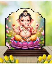 Car Dashboard/Table Top Lord Ganesha Wooden Rectangle Photo Stand  3x4 Inches, Compact & Stylish Spiritual Display For Car, Home & Office (Pack Of 1) (F22316)