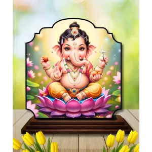 Car Dashboard/Table Top Lord Ganesha Wooden Rectangle Photo Stand  3x4 Inches, Compact & Stylish Spiritual Display For Car, Home & Office (Pack Of 1) (F22316)