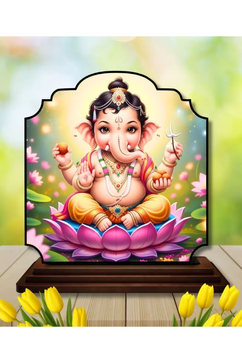 Car Dashboard/Table Top Lord Ganesha Wooden Rectangle Photo Stand  3x4 Inches, Compact & Stylish Spiritual Display For Car, Home & Office (Pack Of 1) (F22316)