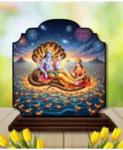 Car Dashboard/Table Top Lord Vishnu And Lakshmi Wooden Rectangle Photo Stand  3x4 Inches, Compact & Stylish Spiritual Display For Car, Home & Office (Pack Of 1) (F22317)