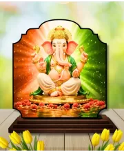 Car Dashboard/Table Top Lord Ganesha Wooden Rectangle Photo Stand  3x4 Inches, Compact & Stylish Spiritual Display For Car, Home & Office (Pack Of 1) (F22319)