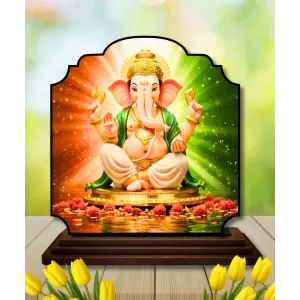 Car Dashboard/Table Top Lord Ganesha Wooden Rectangle Photo Stand  3x4 Inches, Compact & Stylish Spiritual Display For Car, Home & Office (Pack Of 1) (F22319)