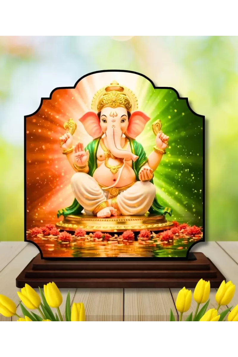 Car Dashboard/Table Top Lord Ganesha Wooden Rectangle Photo Stand  3x4 Inches, Compact & Stylish Spiritual Display For Car, Home & Office (Pack Of 1) (F22319)