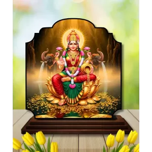 Car Dashboard/Table Top Goddess Lakshmi Wooden Rectangle Photo Stand  3x4 Inches, Compact & Stylish Spiritual Display For Car, Home & Office (Pack Of 1) (F22320)