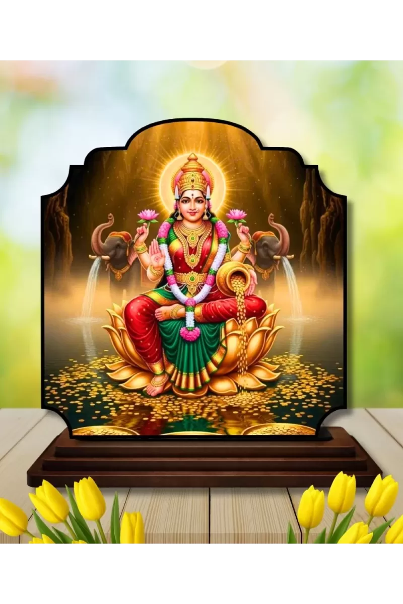 Car Dashboard/Table Top Goddess Lakshmi Wooden Rectangle Photo Stand  3x4 Inches, Compact & Stylish Spiritual Display For Car, Home & Office (Pack Of 1) (F22320)