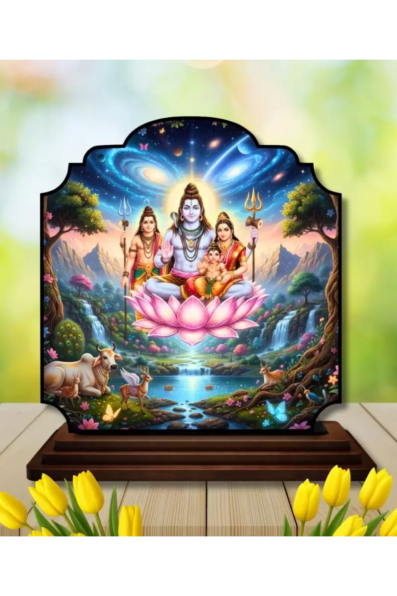 Car Dashboard/Table Top Lord Shiva And Parvathi And Ganesha Wooden Rectangle Photo Stand  3x4 Inches, Compact & Stylish Spiritual Display For Car, Home & Office (Pack Of 1) (F22322)