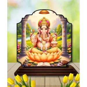 Car Dashboard/Table Top Lord Ganesha Wooden Rectangle Photo Stand  3x4 Inches, Compact & Stylish Spiritual Display For Car, Home & Office (Pack Of 1) (F22327)