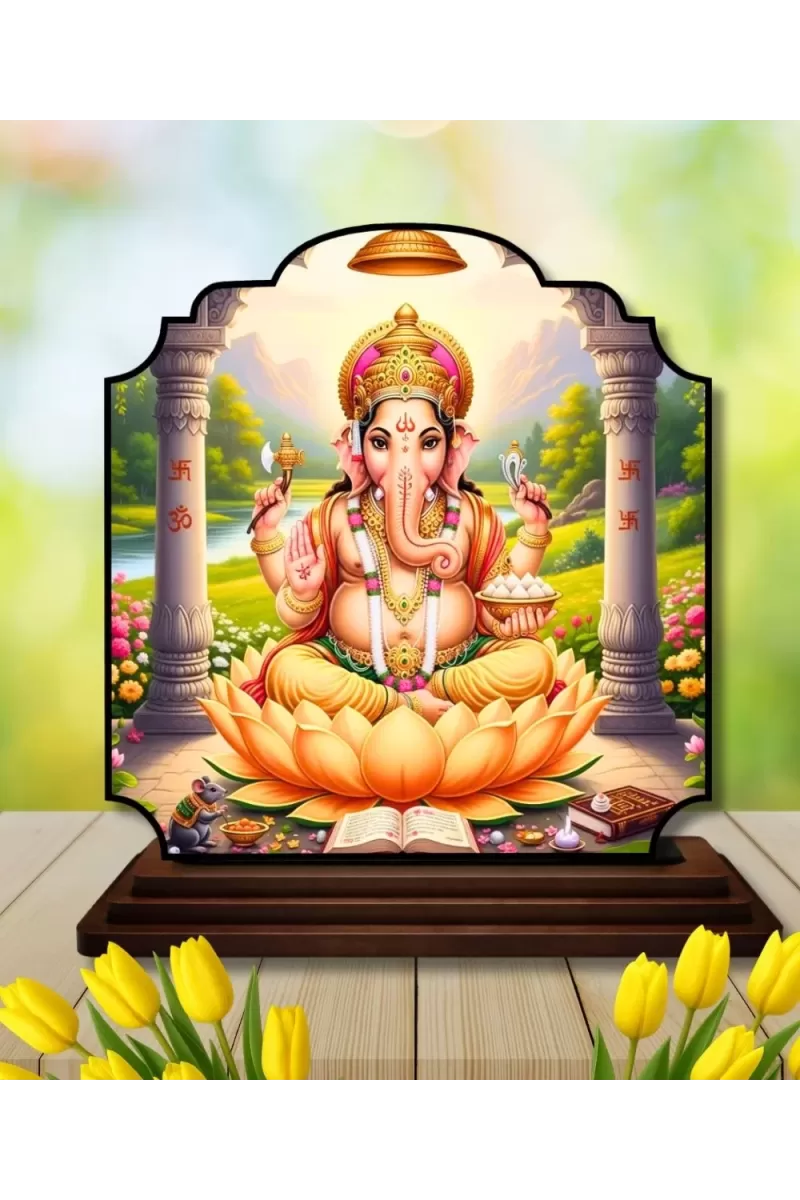 Car Dashboard/Table Top Lord Ganesha Wooden Rectangle Photo Stand  3x4 Inches, Compact & Stylish Spiritual Display For Car, Home & Office (Pack Of 1) (F22327)