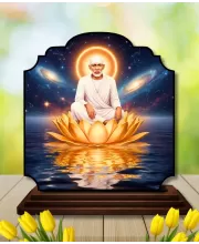 Car Dashboard/Table Top Lord Saibaba Wooden Rectangle Photo Stand  3x4 Inches, Compact & Stylish Spiritual Display For Car, Home & Office (Pack Of 1) (F22328)
