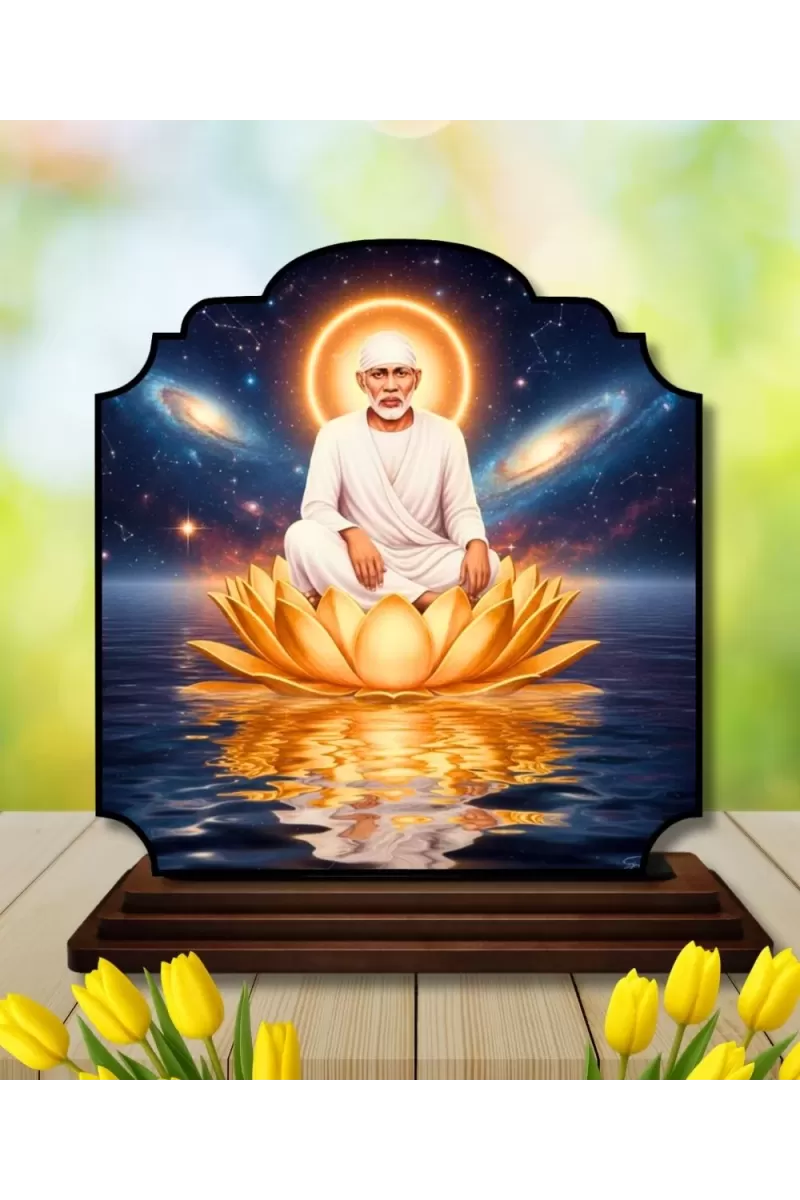 Car Dashboard/Table Top Lord Saibaba Wooden Rectangle Photo Stand  3x4 Inches, Compact & Stylish Spiritual Display For Car, Home & Office (Pack Of 1) (F22328)