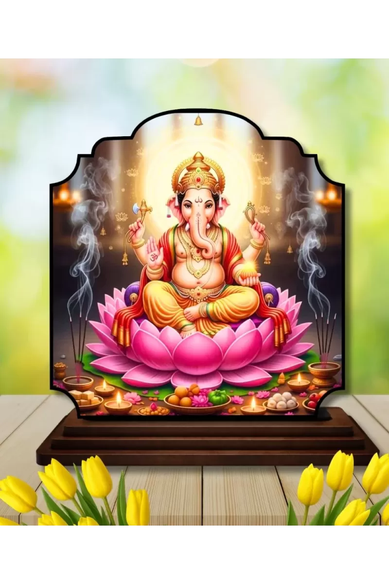 Car Dashboard/Table Top Lord Ganesha Wooden Rectangle Photo Stand  3x4 Inches, Compact & Stylish Spiritual Display For Car, Home & Office (Pack Of 1) (F22329)