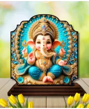 Car Dashboard/Table Top Lord Ganesha Wooden Rectangle Photo Stand  3x4 Inches, Compact & Stylish Spiritual Display For Car, Home & Office (Pack Of 1) (F22330)