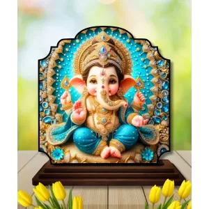 Car Dashboard/Table Top Lord Ganesha Wooden Rectangle Photo Stand  3x4 Inches, Compact & Stylish Spiritual Display For Car, Home & Office (Pack Of 1) (F22330)