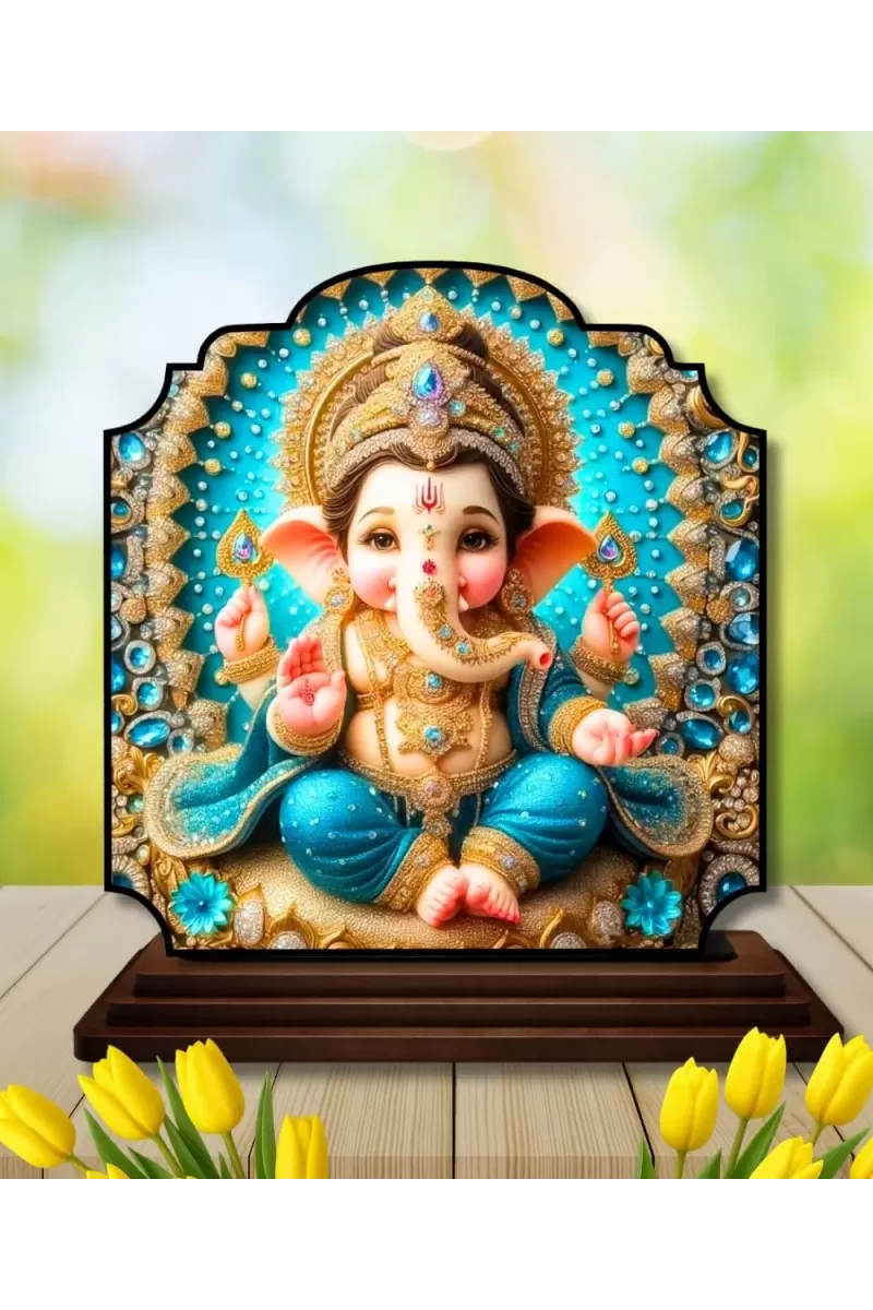 Car Dashboard/Table Top Lord Ganesha Wooden Rectangle Photo Stand  3x4 Inches, Compact & Stylish Spiritual Display For Car, Home & Office (Pack Of 1) (F22330)