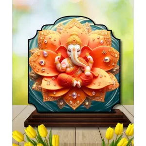 Car Dashboard/Table Top Lord Ganesha Wooden Rectangle Photo Stand  3x4 Inches, Compact & Stylish Spiritual Display For Car, Home & Office (Pack Of 1) (F22331)