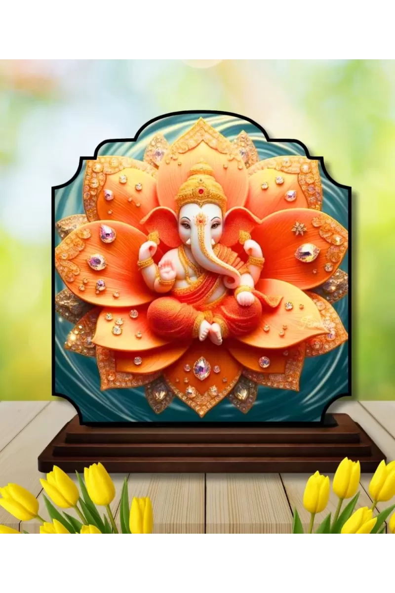 Car Dashboard/Table Top Lord Ganesha Wooden Rectangle Photo Stand  3x4 Inches, Compact & Stylish Spiritual Display For Car, Home & Office (Pack Of 1) (F22331)