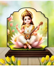 Car Dashboard/Table Top Little Saraswati Wooden Rectangle Photo Stand  3x4 Inches, Compact & Stylish Spiritual Display For Car, Home & Office (Pack Of 1) (F22335)
