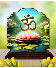 Car Dashboard/Table Top Om Symbol Wooden Rectangle Photo Stand  3x4 Inches, Compact & Stylish Spiritual Display For Car, Home & Office (Pack Of 1) (F22337)
