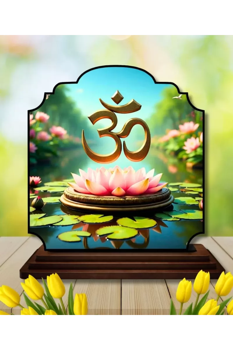Car Dashboard/Table Top Om Symbol Wooden Rectangle Photo Stand  3x4 Inches, Compact & Stylish Spiritual Display For Car, Home & Office (Pack Of 1) (F22337)