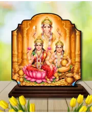 Car Dashboard/Table Top Lord Ganesha And Lakshmi And Kubera Wooden Rectangle Photo Stand  3x4 Inches, Compact & Stylish Spiritual Display For Car, Home & Office (Pack Of 1) (F22338)